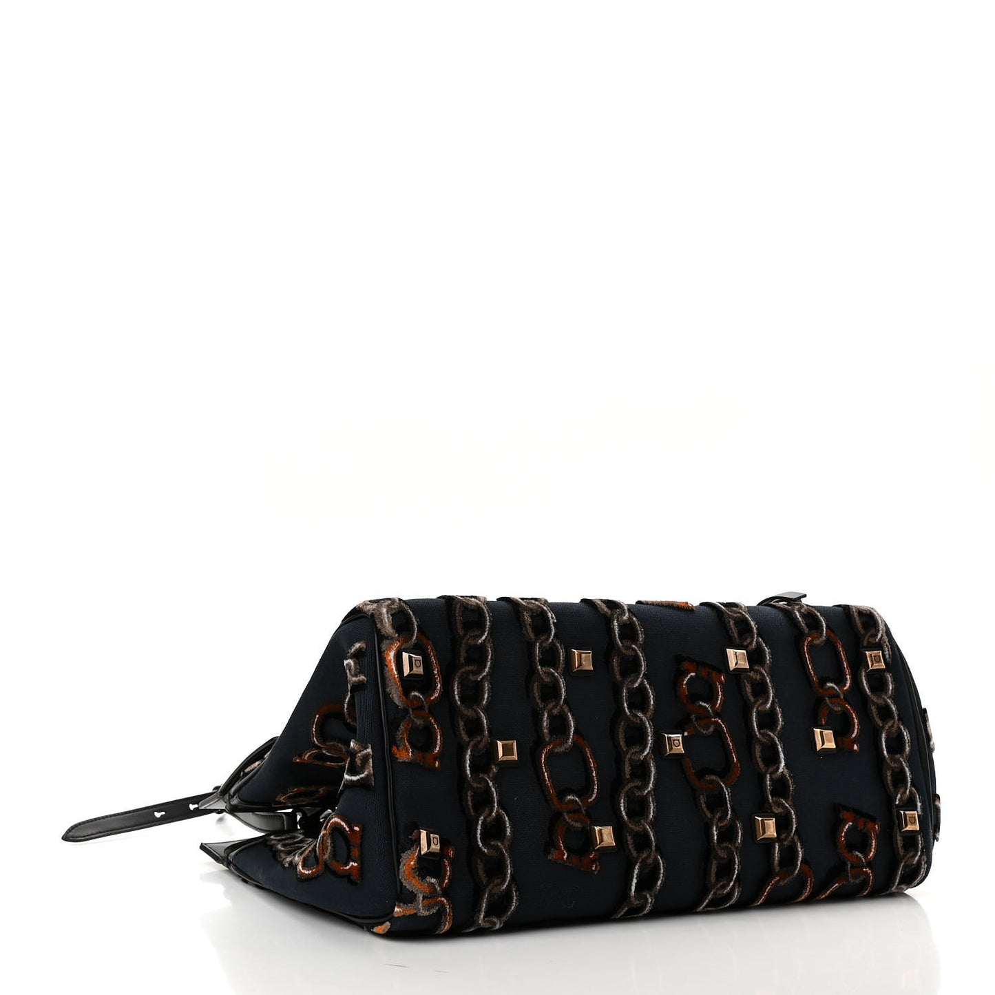 Embroidered Canvas Calfskin The Studio Bag Navy Black