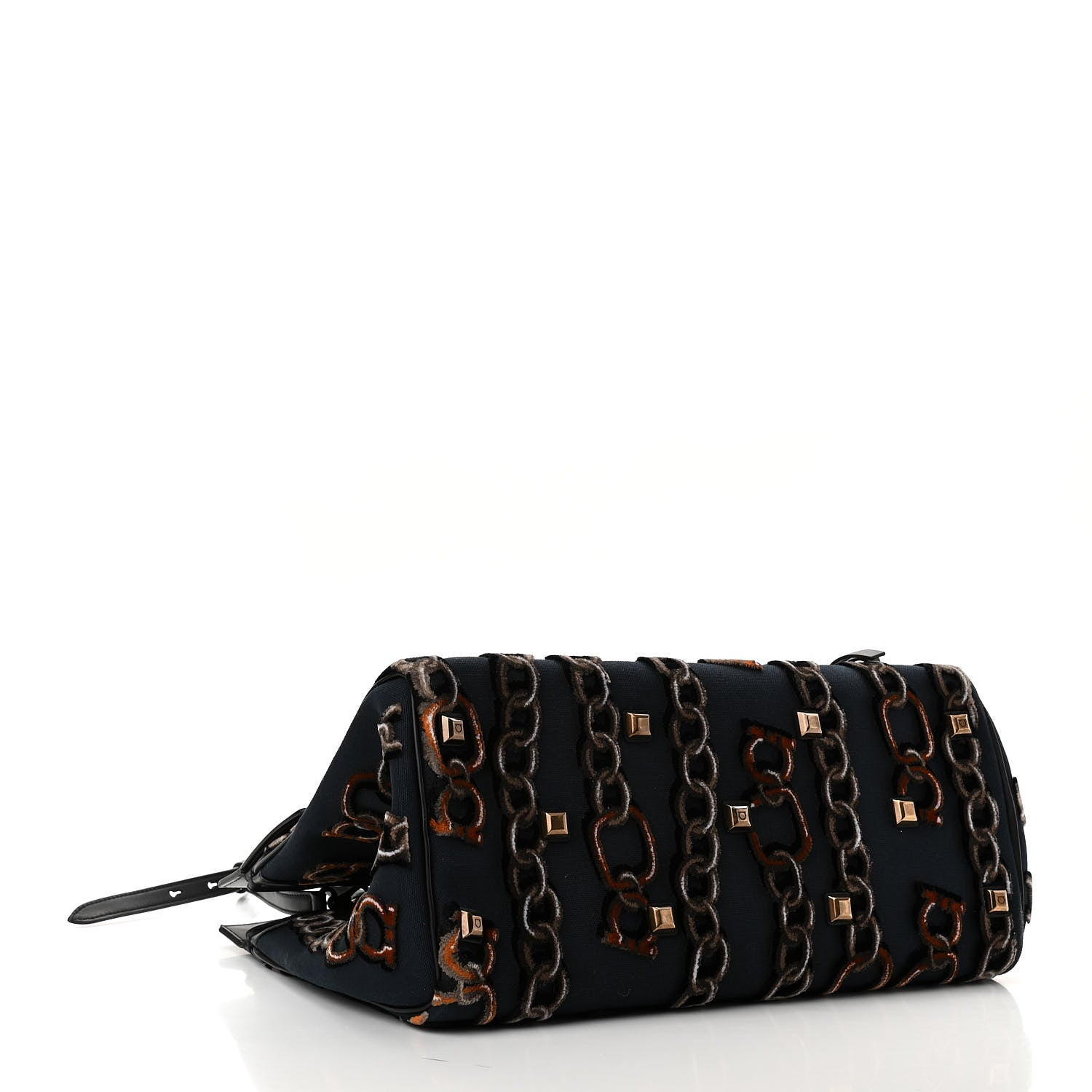 Salvatore Ferragamo Embroidered Canvas Calfskin The Studio Bag Navy Black 4 of 9