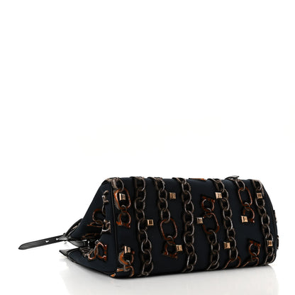 Salvatore Ferragamo Embroidered Canvas Calfskin The Studio Bag Navy Black 4 of 9