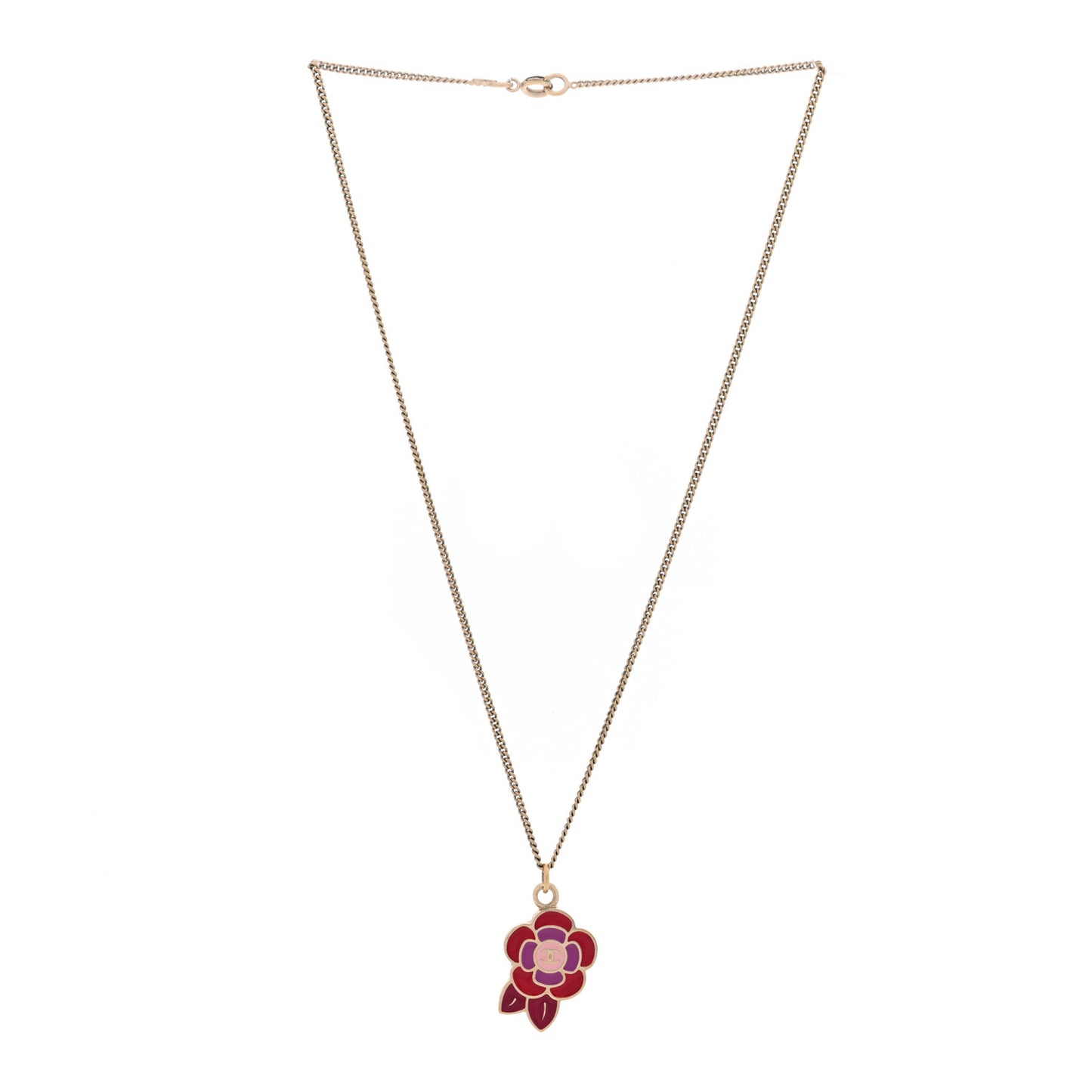 Enamel CC Camellia Pendant Necklace Gold Multicolor