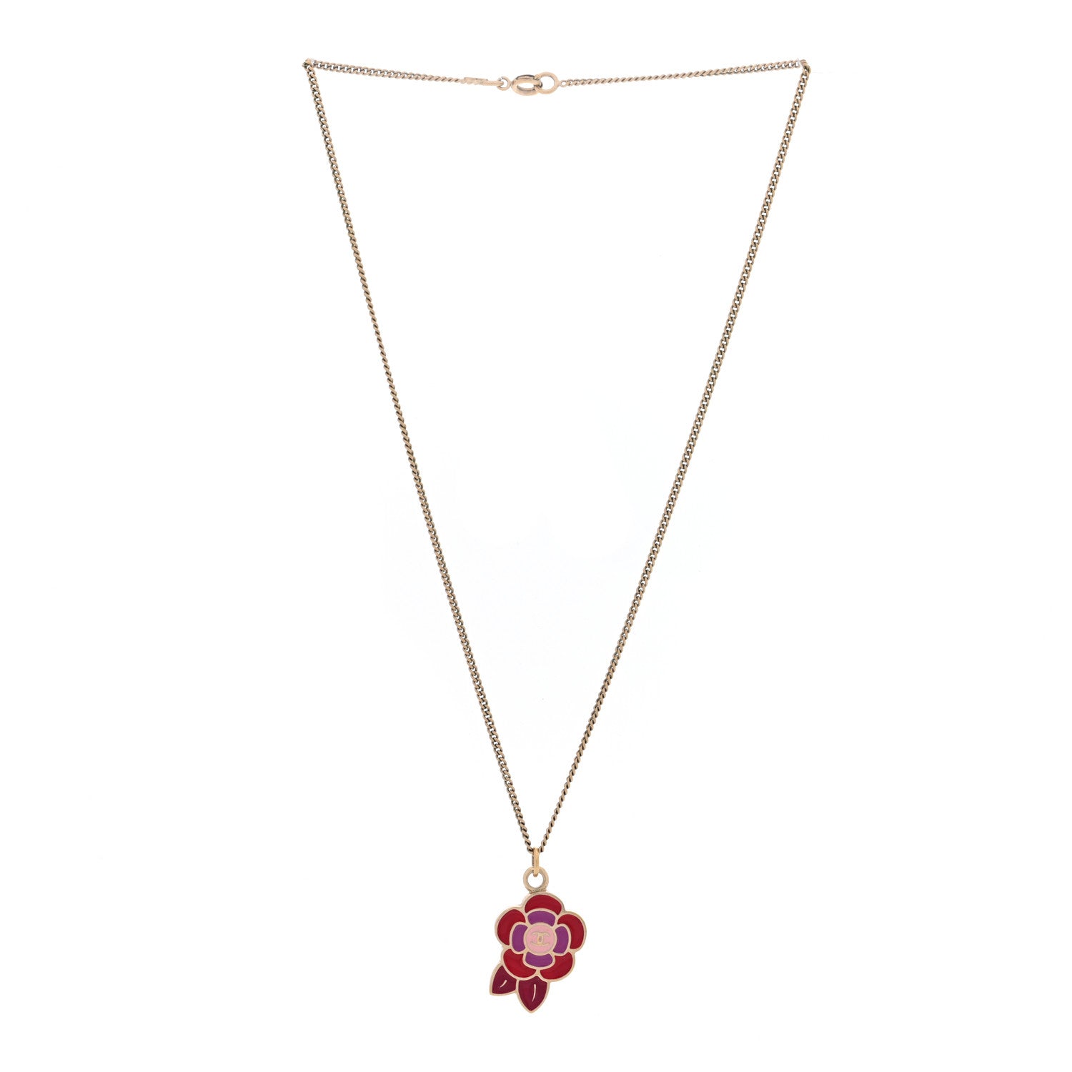 Chanel Enamel CC Camellia Pendant Necklace Gold Multicolor 3 of 4