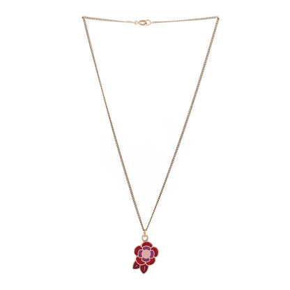 Chanel Enamel CC Camellia Pendant Necklace Gold Multicolor 3 of 4