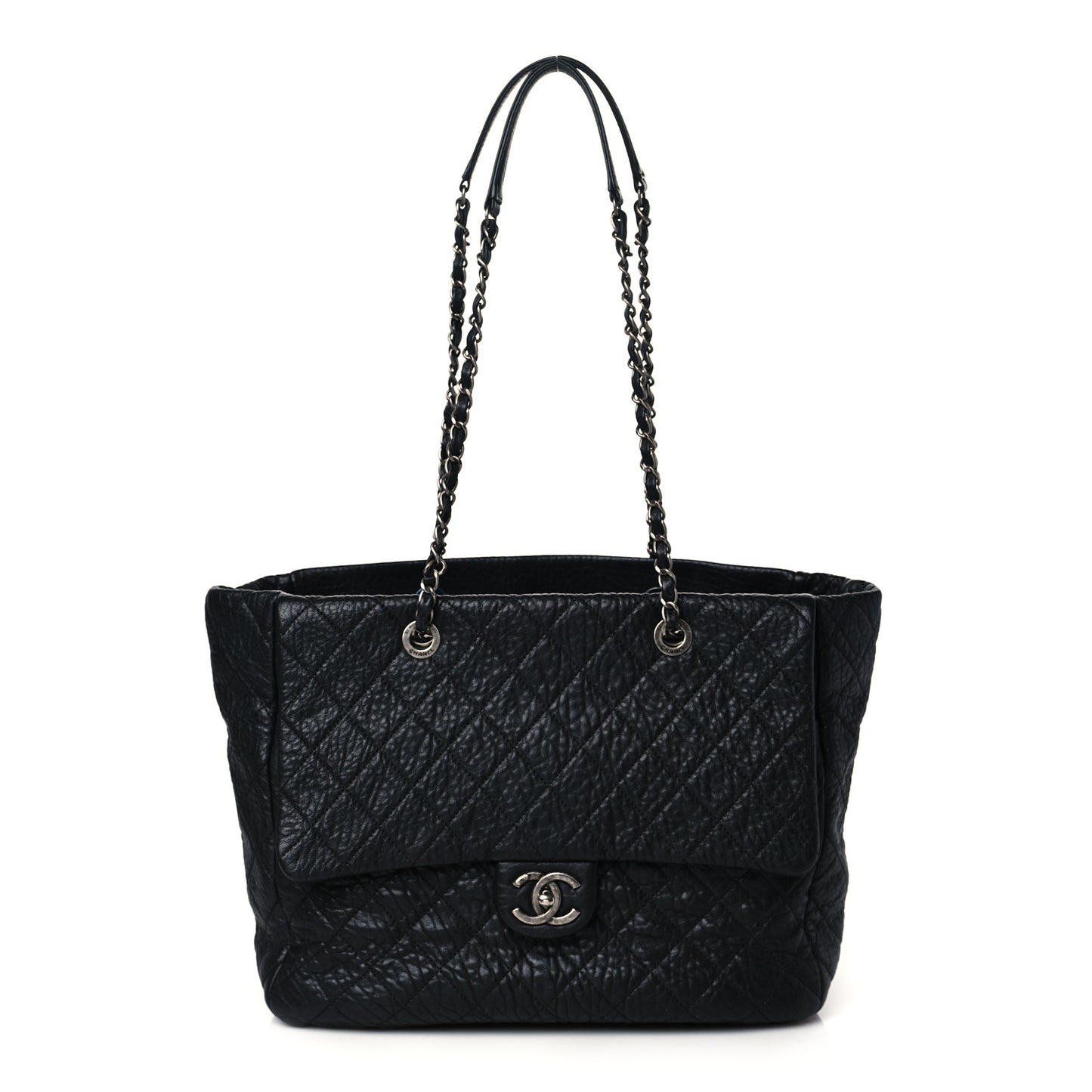 Crumpled Lambskin Quilted Large Tote Black