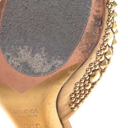 Gucci Calfskin Studded Peep Toe Mules 6.5 Gold 11 of 17
