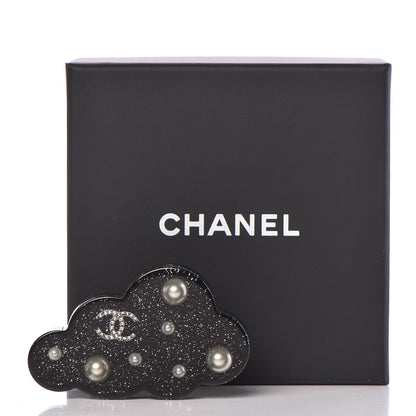 Chanel Glittered Resin Crystal Pearl CC Cloud Brooch Black Silver 5 of 5