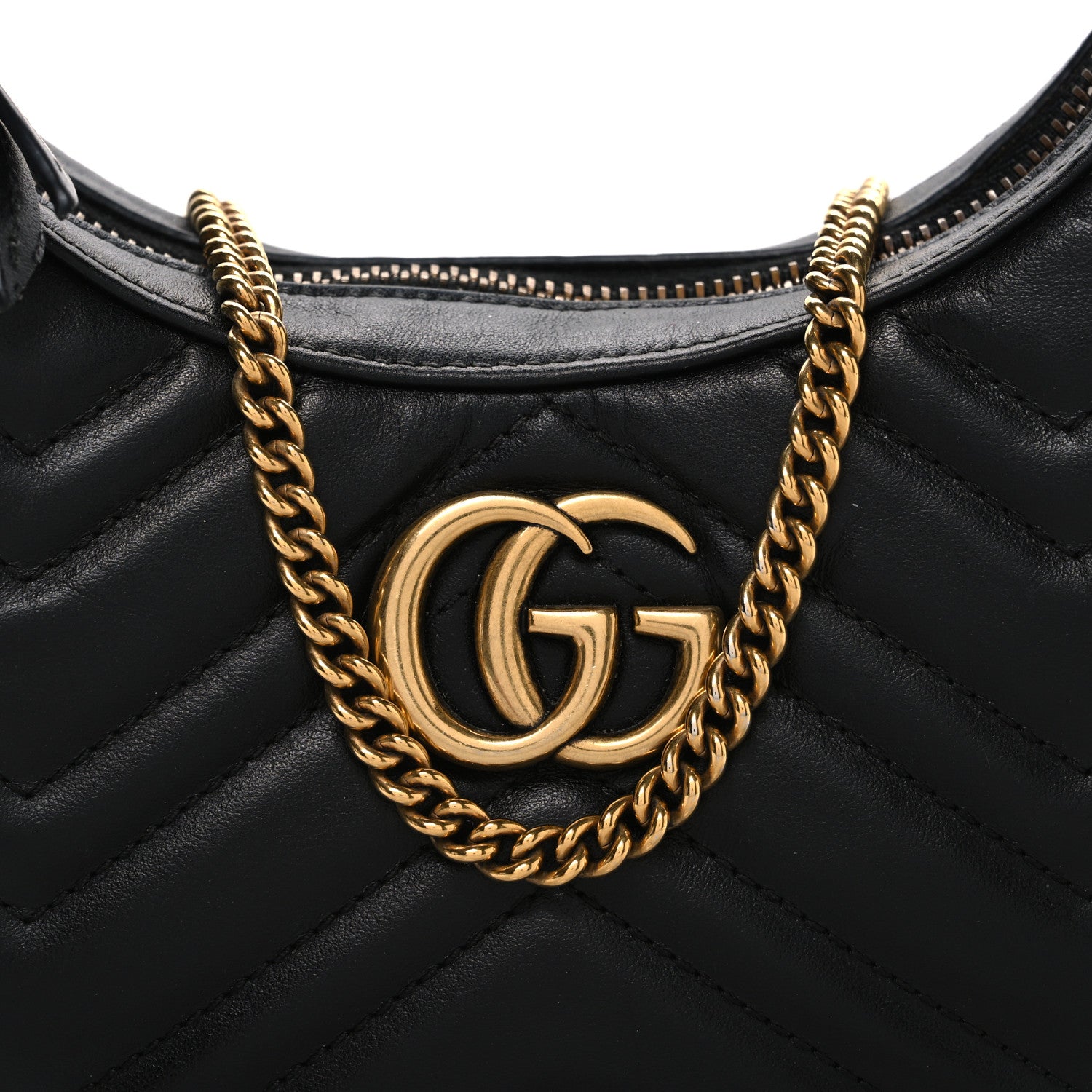 Gucci Calfskin Matelasse Chevron Mini GG Marmont Half Moon Hobo Black 8 of 11