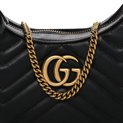 Gucci Calfskin Matelasse Chevron Mini GG Marmont Half Moon Hobo Black 8 of 11
