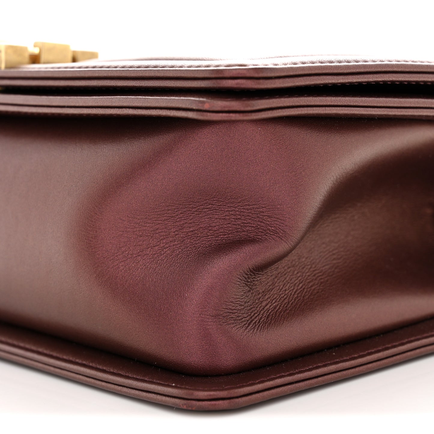 Metallic Calfskin Quilted Medium Boy Flap Plum