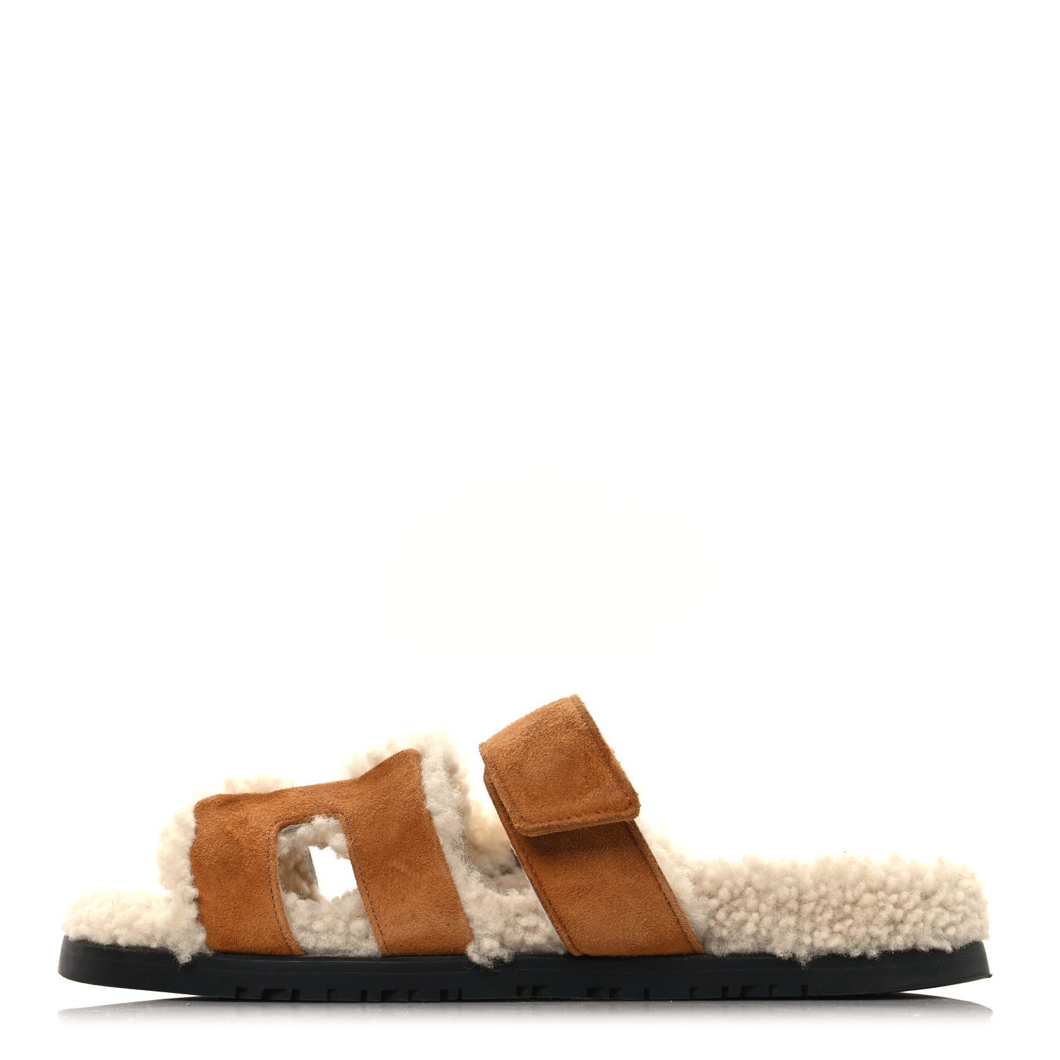 Hermes Suede Goatskin Woolskin Womens Chypre Sandals 37 Naturel Ecru 1 of 9