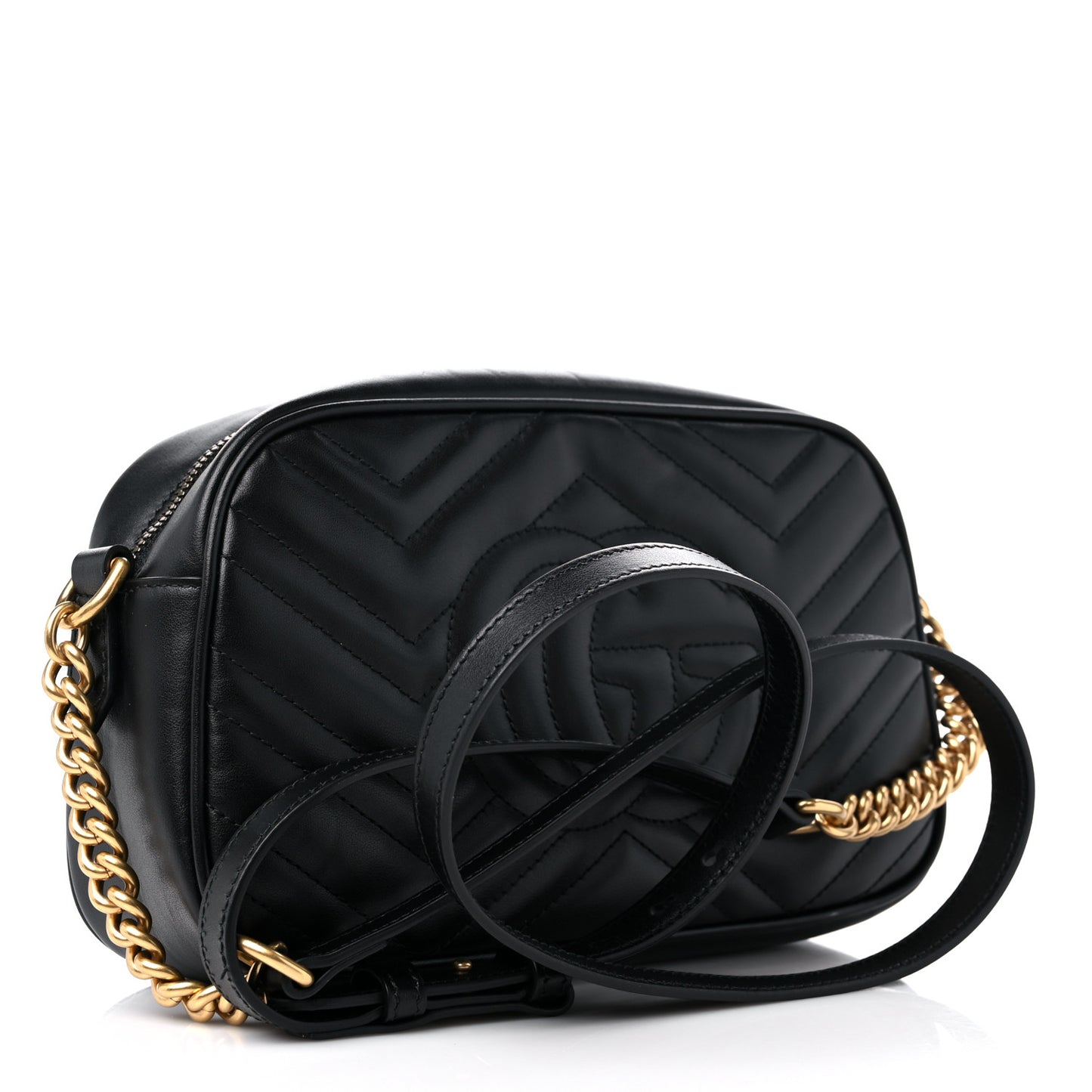 Calfskin Matelasse Small GG Marmont Chain Shoulder Bag Black