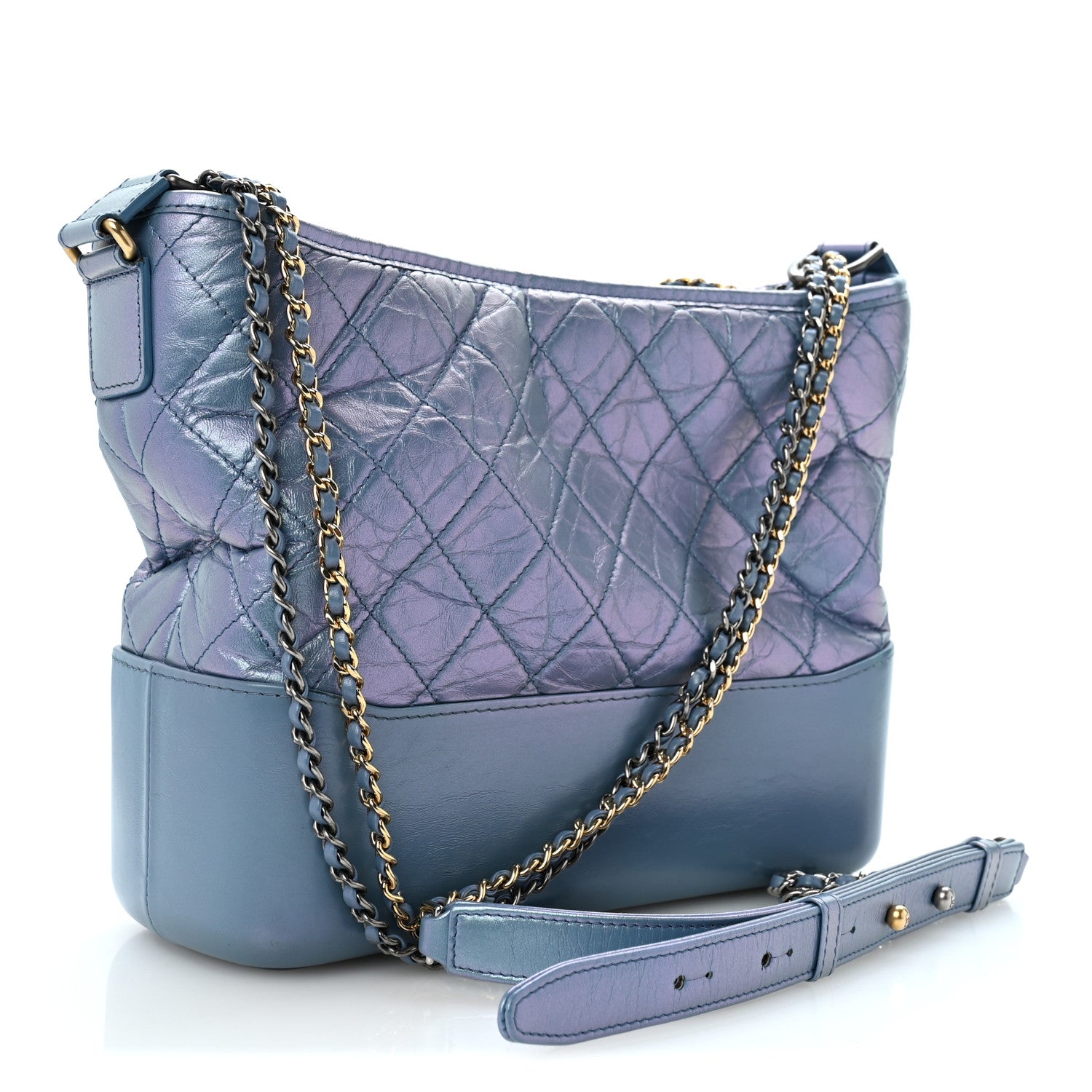 Chanel Iridescent Aged Calfskin Quilted Medium Gabrielle Hobo Blue 3 of 14