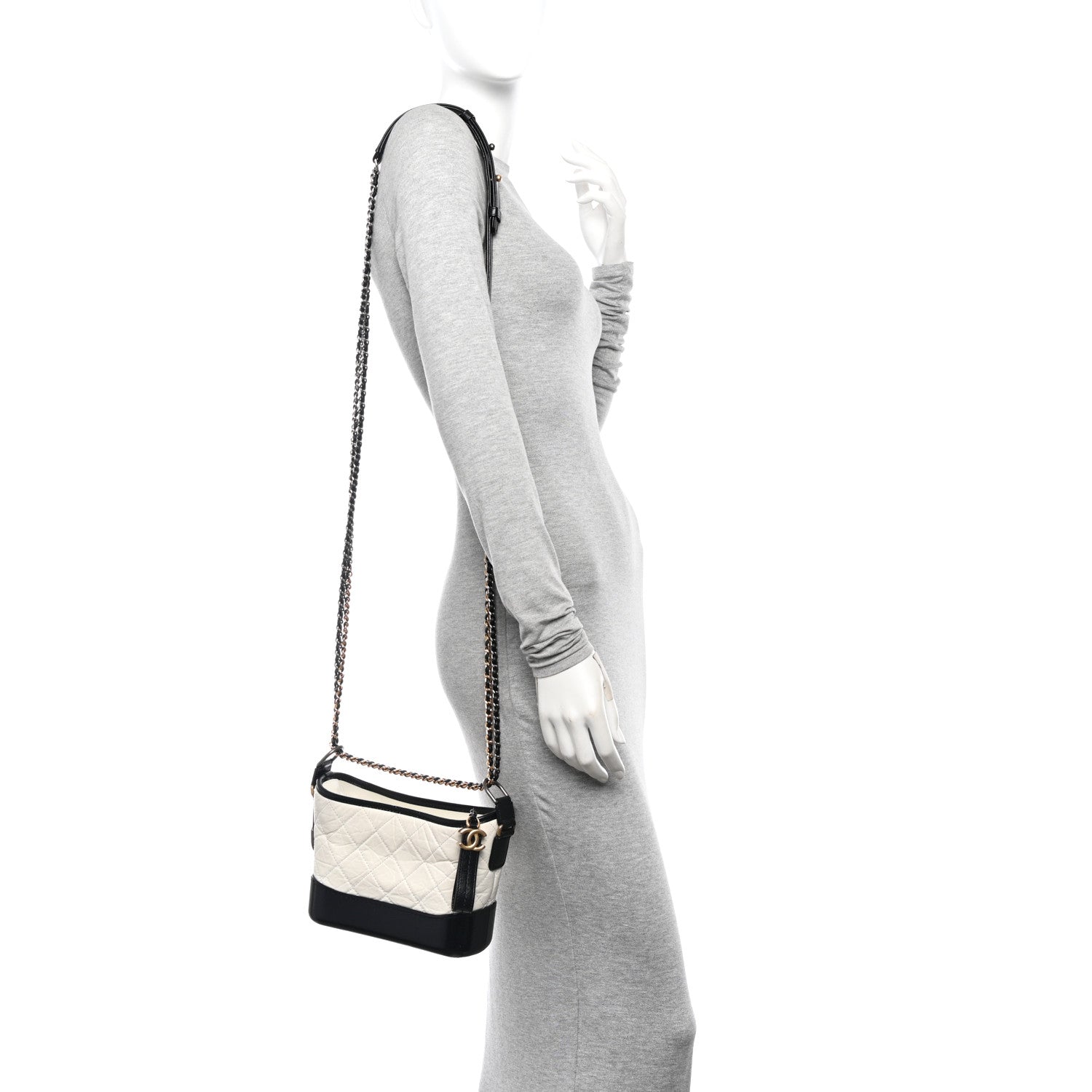 Chanel Aged Calfskin Quilted Small Gabrielle Hobo Black White 2 of 11