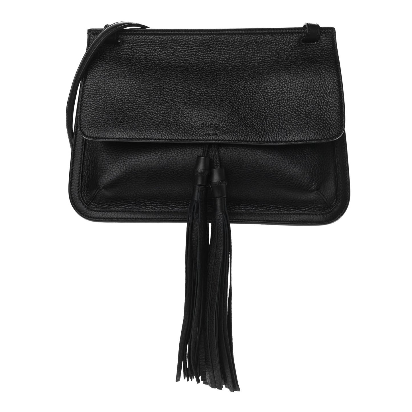 Pebbled Calfskin Medium Bamboo Daily Flap Shoulder Bag Black