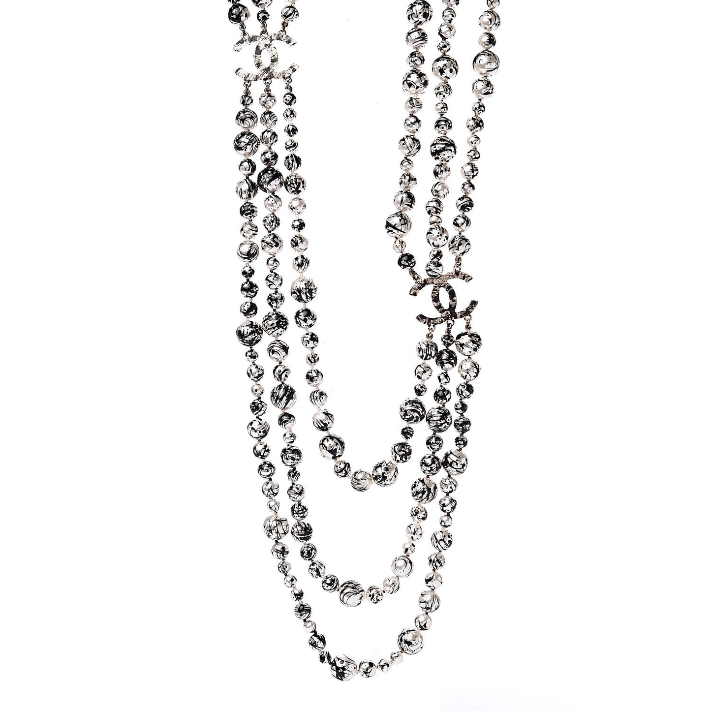 Pearl CC Graffiti 3 Strand Long Necklace Black Gold