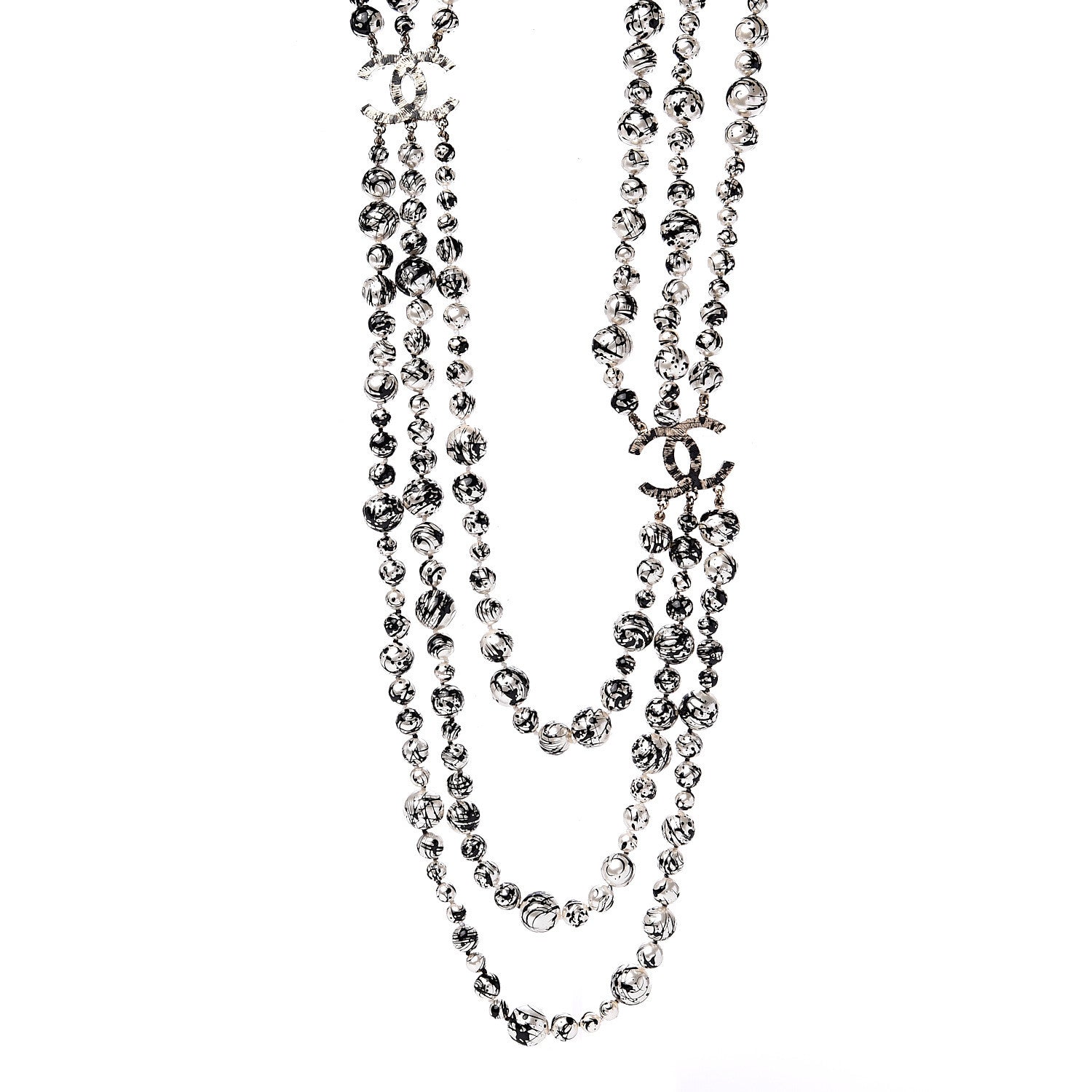 Chanel Pearl CC Graffiti 3 Strand Long Necklace Black Gold 1 of 5
