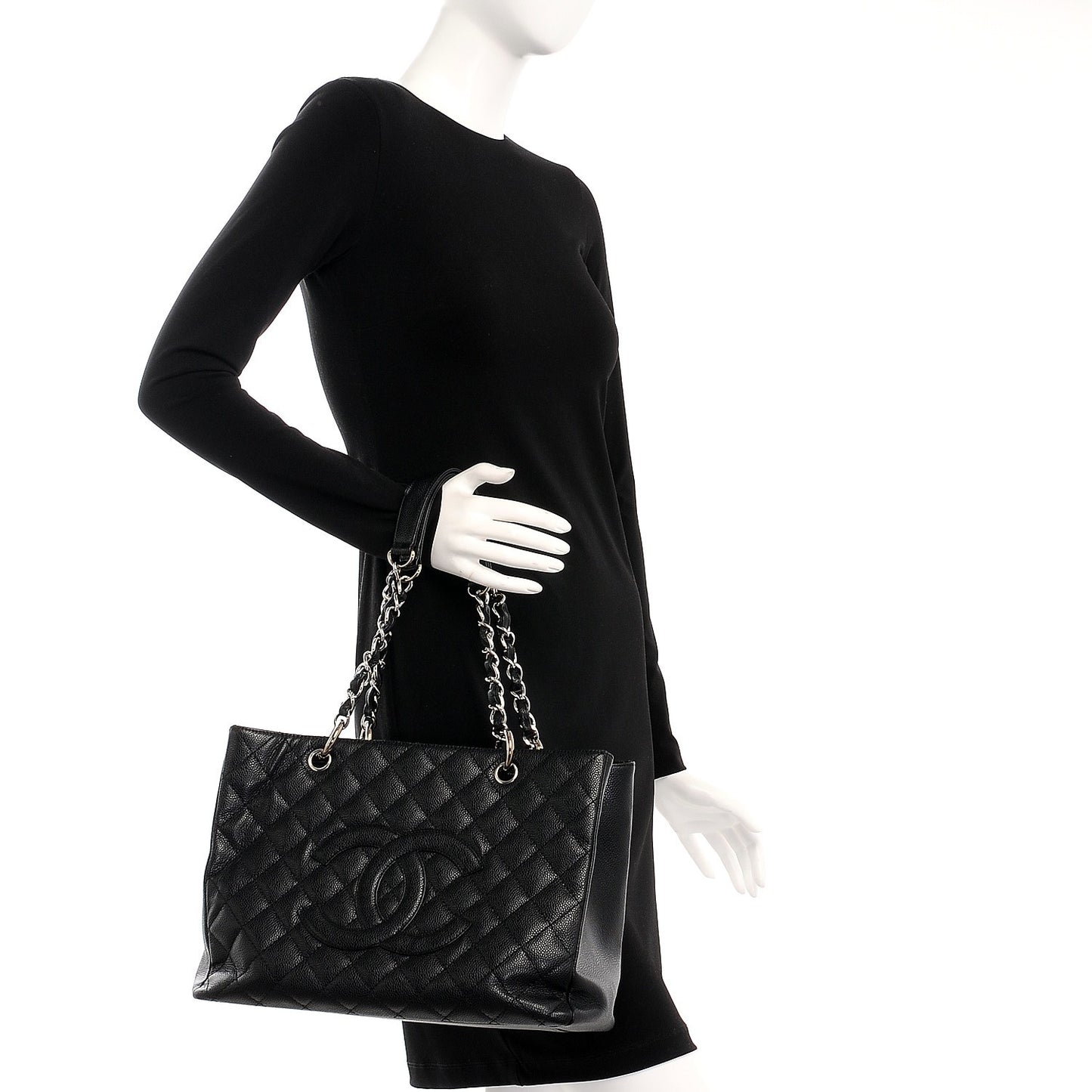 Caviar Quilted Grand Shopping Tote GST Black