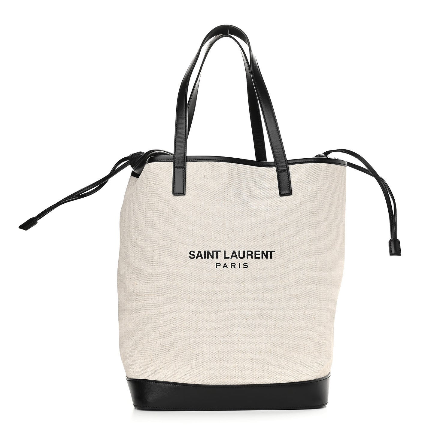 Canvas Calfskin Teddy Drawstring Shopping Tote White Black