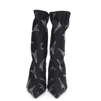 Balenciaga Spandex Crystal Eiffel Tower Print Extreme Pointed Toe Knife Ankle Boots 39.5 Black 2 of 6