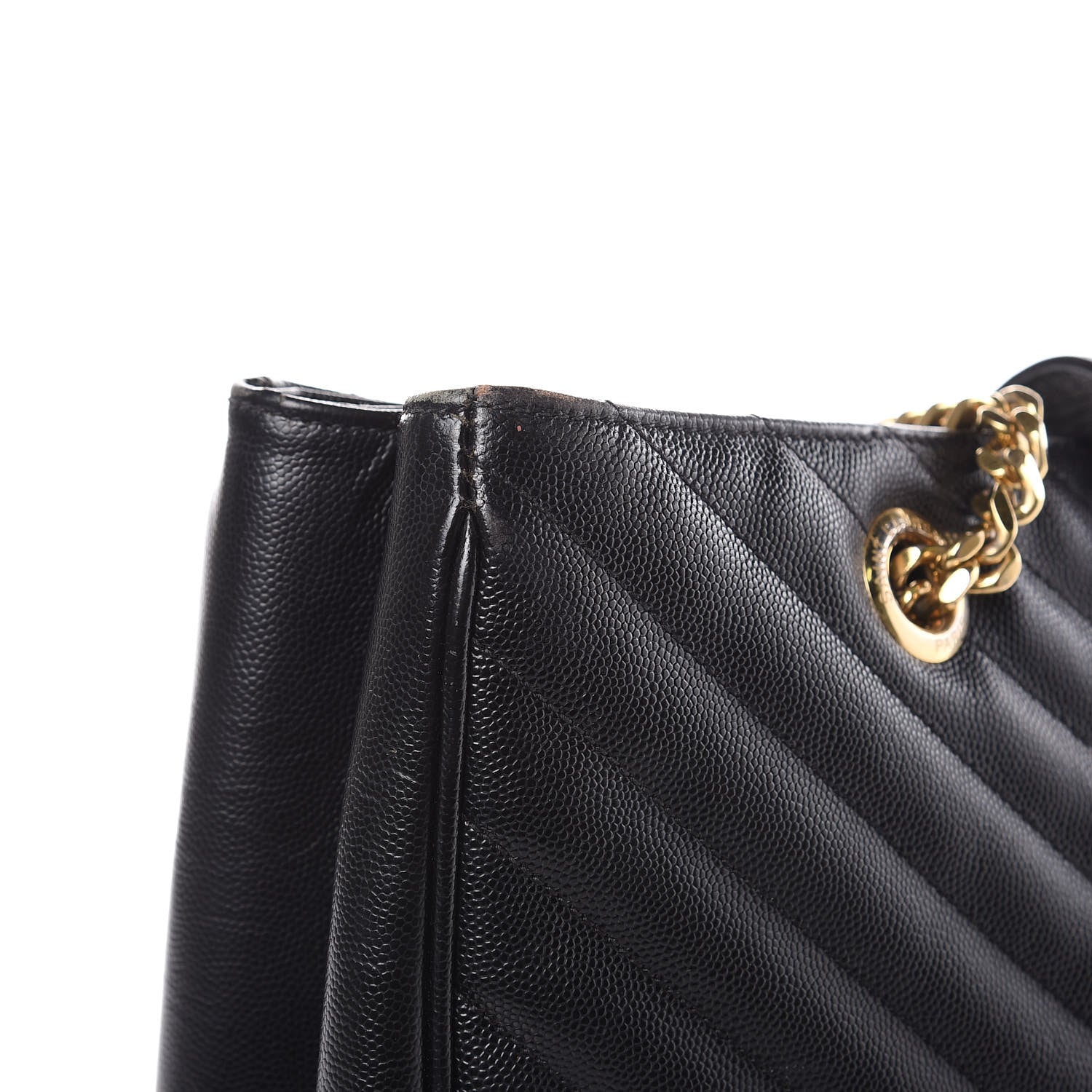 Saint Laurent Grain De Poudre Matelasse Chevron Monogram Shopping Bag Black 16 of 18