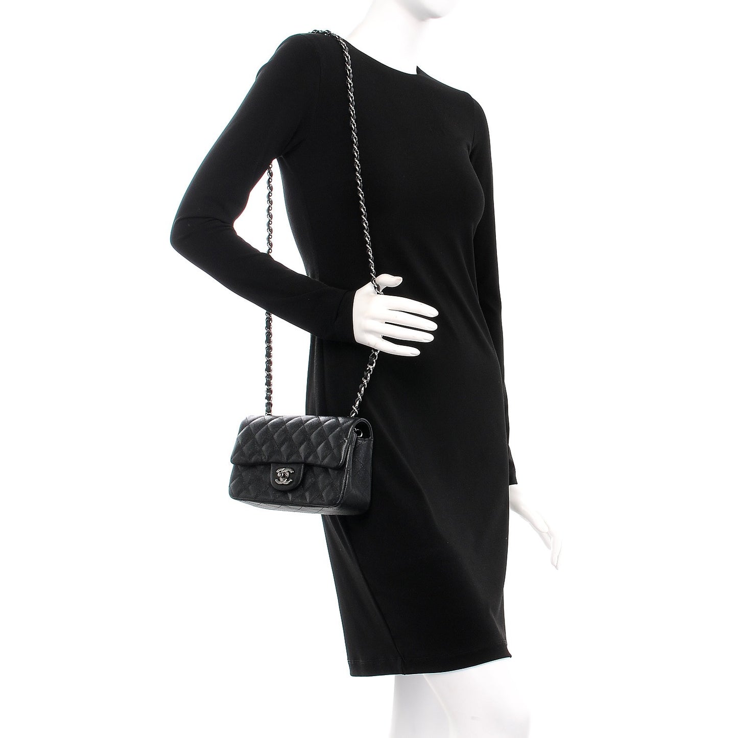 Iridescent Caviar Quilted Mini Rectangular Flap Black