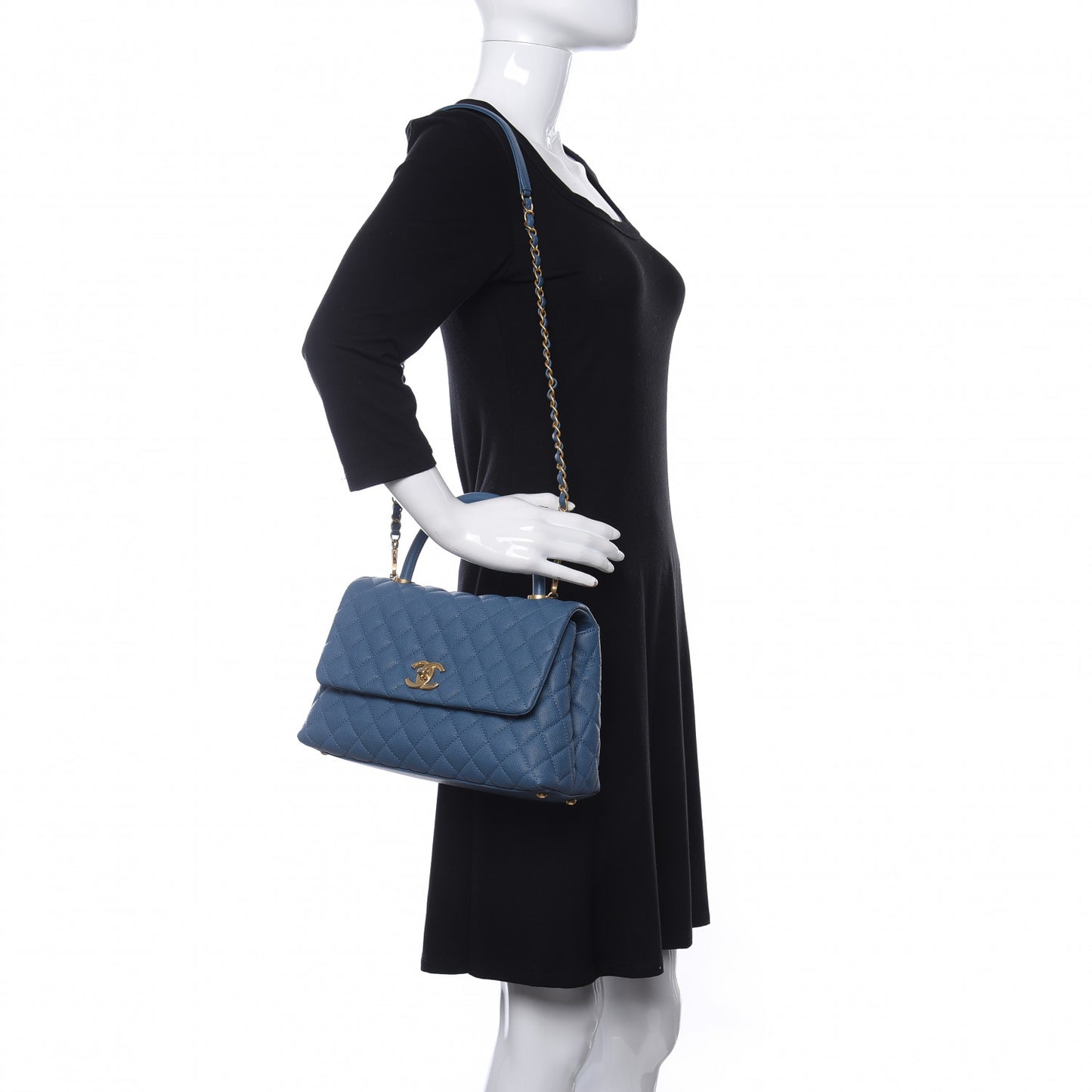 Caviar Quilted Small Coco Handle Flap Blue