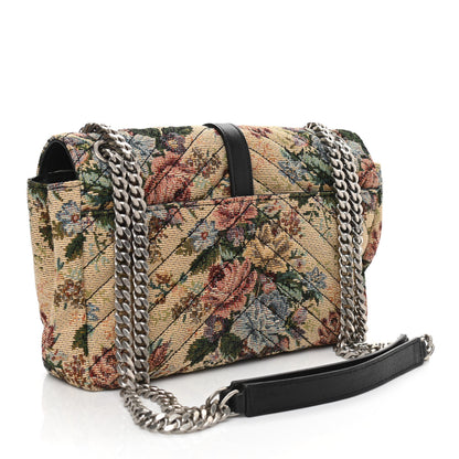 Saint Laurent Jacquard Floral Matelasse Chevron Monogram Medium College Satchel Beige Blue Red 3 of 10