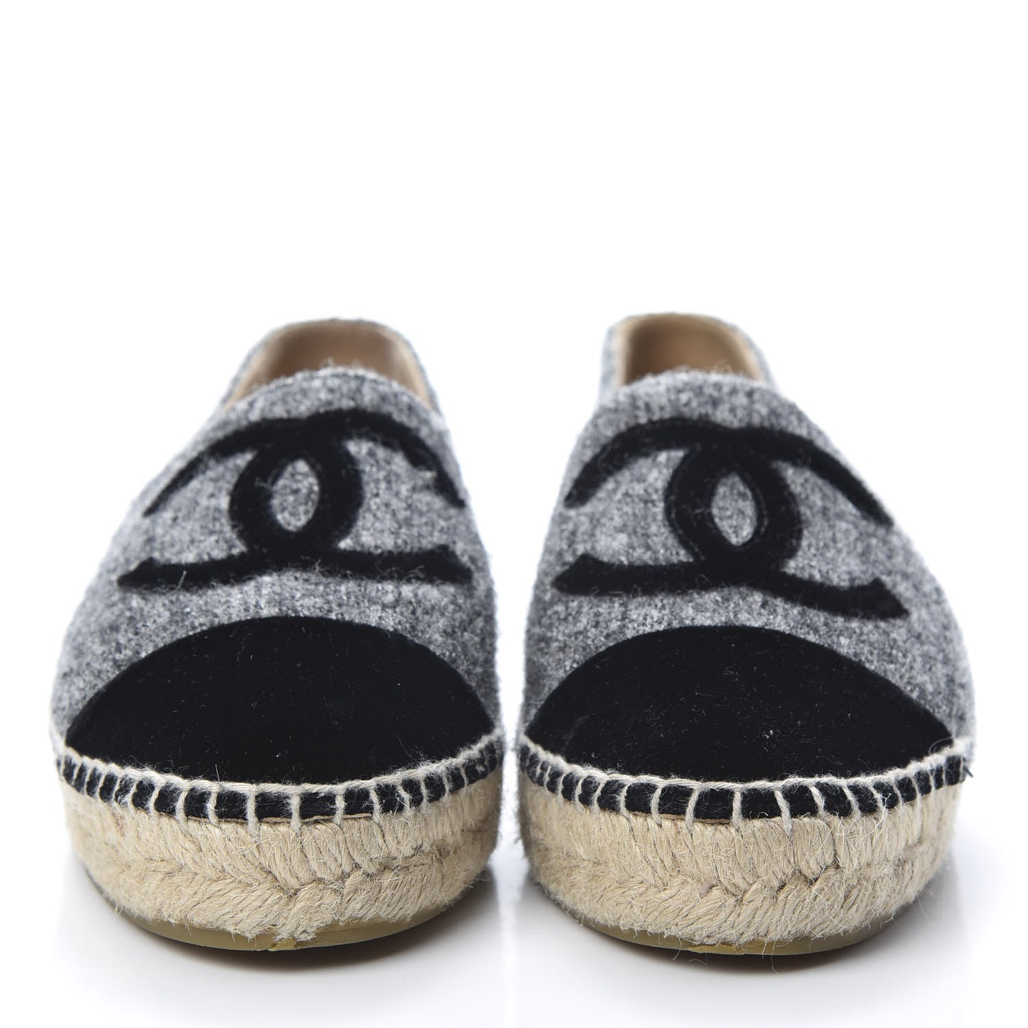 Chanel Tweed Velvet CC Espadrilles 38 Grey Black 2 of 11