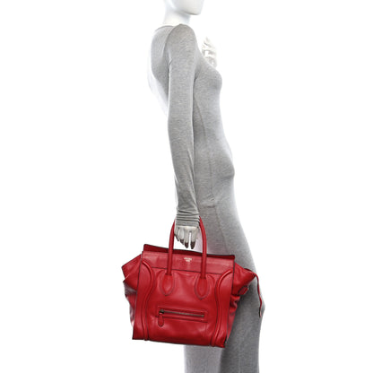 Celine Drummed Calfskin Mini Luggage Coquelicot 2 of 11