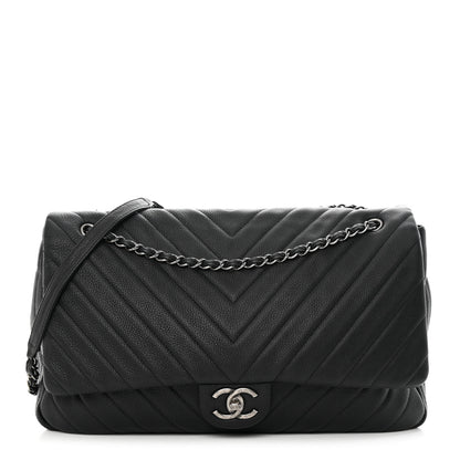 Chanel Calfskin Chevron Quilted XXL Travel Flap Bag Black 1 of 14