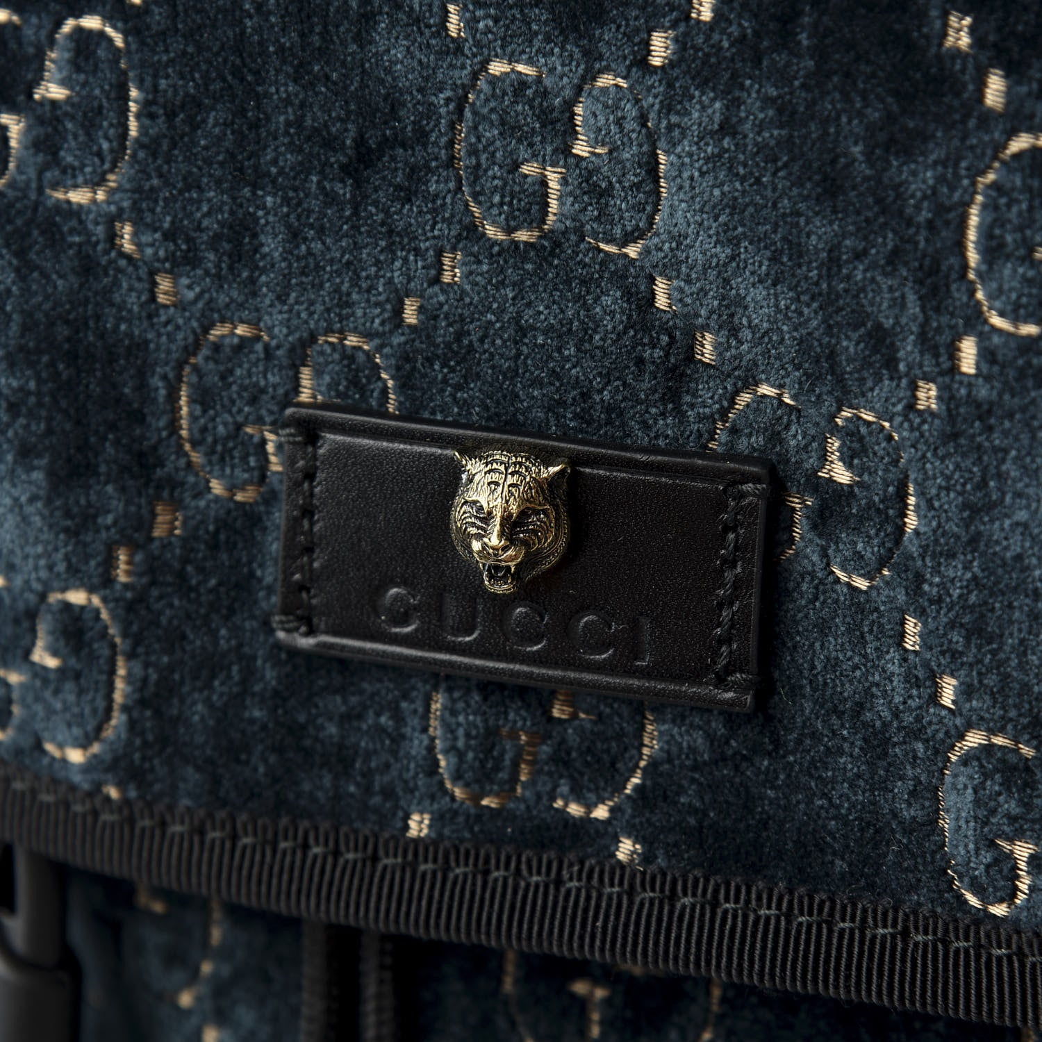 Gucci Velvet GG Monogram Web Medium Double Buckle Backpack Blue Beige Black 2 of 9