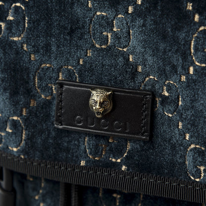 Gucci Velvet GG Monogram Web Medium Double Buckle Backpack Blue Beige Black 2 of 9