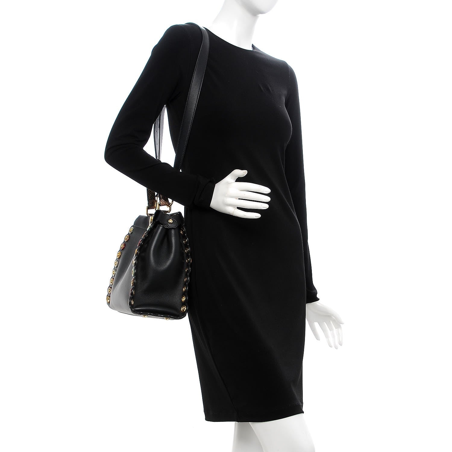 Fendi Vitello Seta Elaphe Nappa Grommet Medium Peekaboo Iconic Satchel Black Multicolor 2 of 7