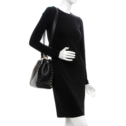 Fendi Vitello Seta Elaphe Nappa Grommet Medium Peekaboo Iconic Satchel Black Multicolor 2 of 7