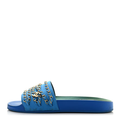 Chanel Canvas Chain Flat Sandals 40 Bright Blue 1 of 16