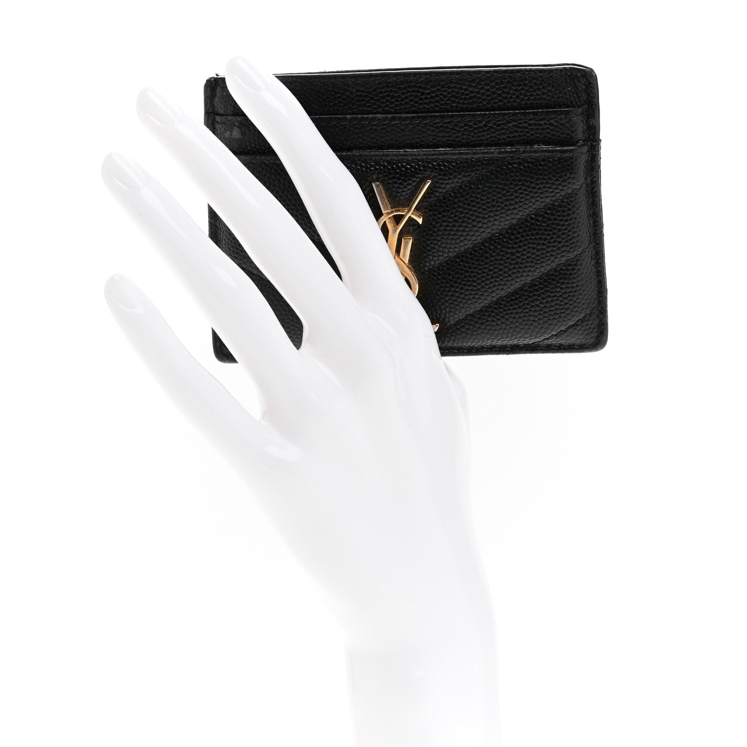 Saint Laurent Grain De Poudre Matelasse Chevron Monogram Credit Card Case Black 2 of 10