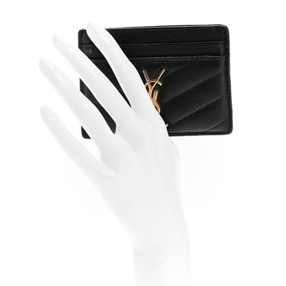 Saint Laurent Grain De Poudre Matelasse Chevron Monogram Credit Card Case Black 2 of 10