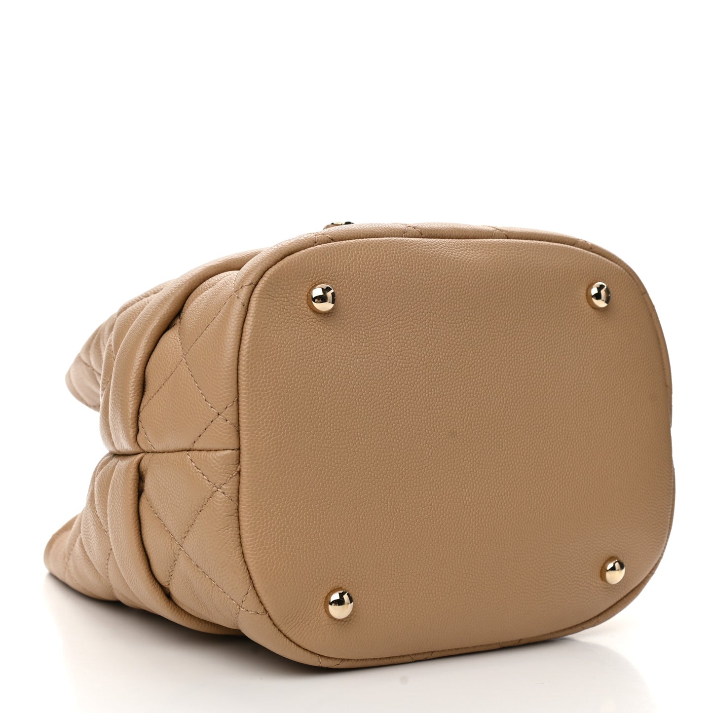 Caviar Quilted Rolled Up Bucket Drawstring Bag Beige