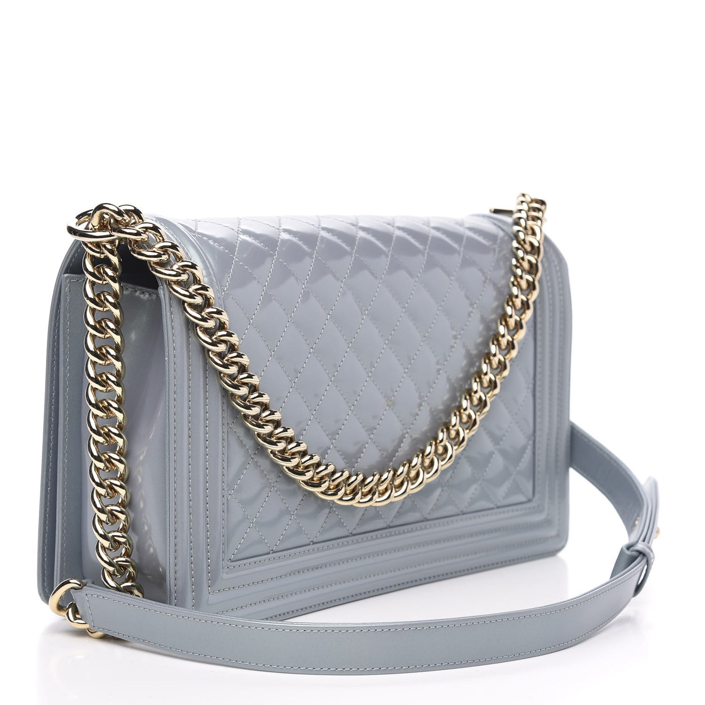 Iridescent Glazed Calfskin Quilted New Medium Boy Flap Light Blue