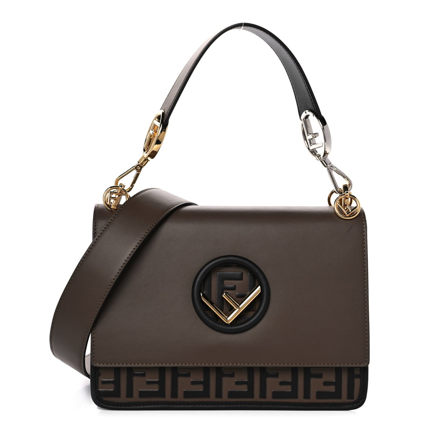 Vitello Century F is Fendi Bi-Color FF 1974 Embossed Kan I Shoulder Bag Maya Black