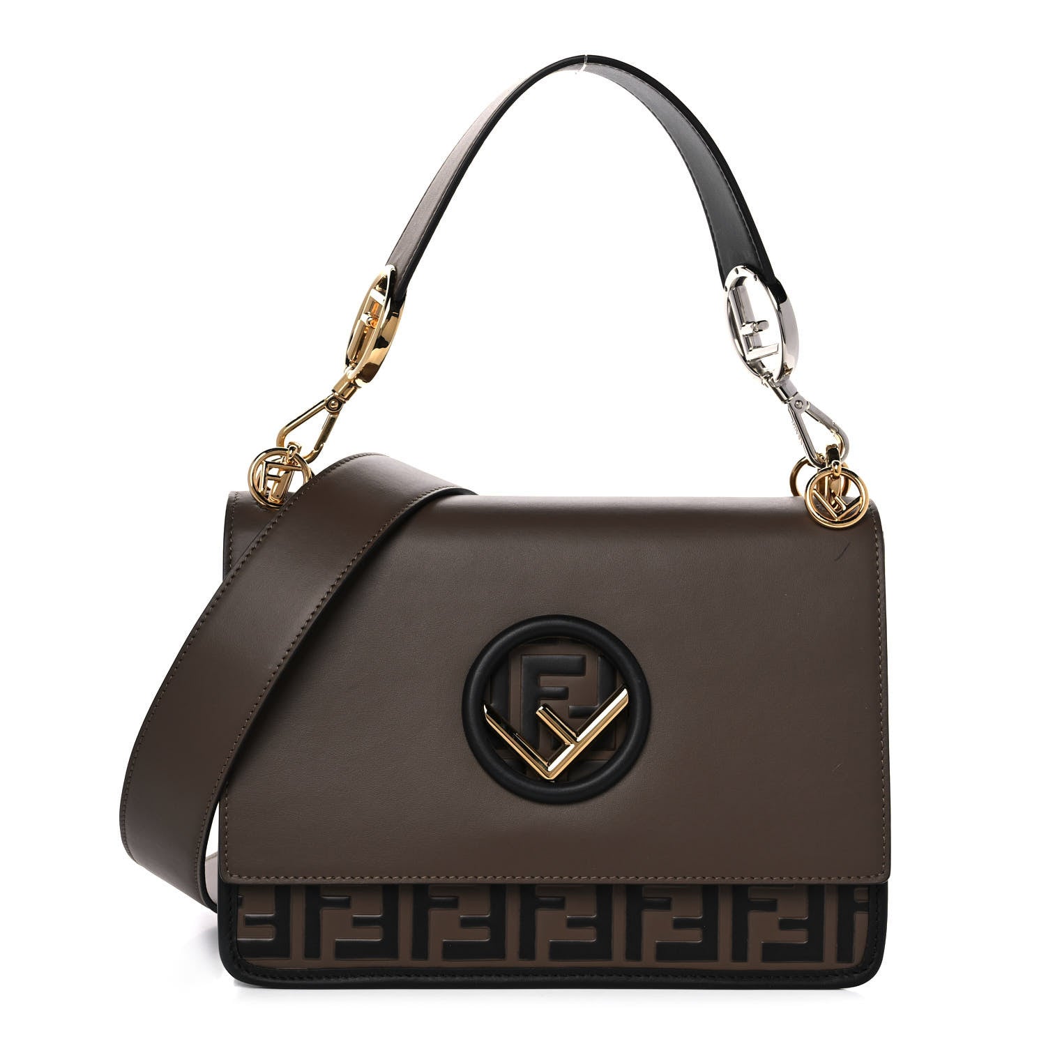 Fendi Vitello Century F is Fendi Bi-Color FF 1974 Embossed Kan I Shoulder Bag Maya Black 1 of 14