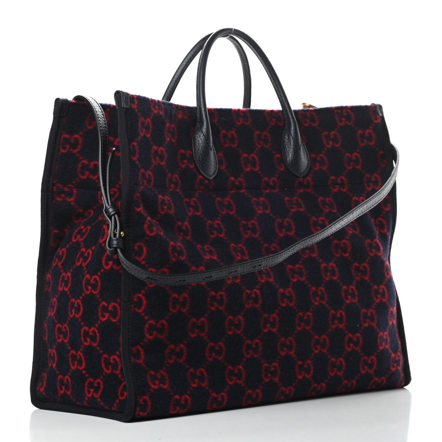 Covered Wool Textured Dollar Calfskin GG Monogram Large Tote Bag Blue Red