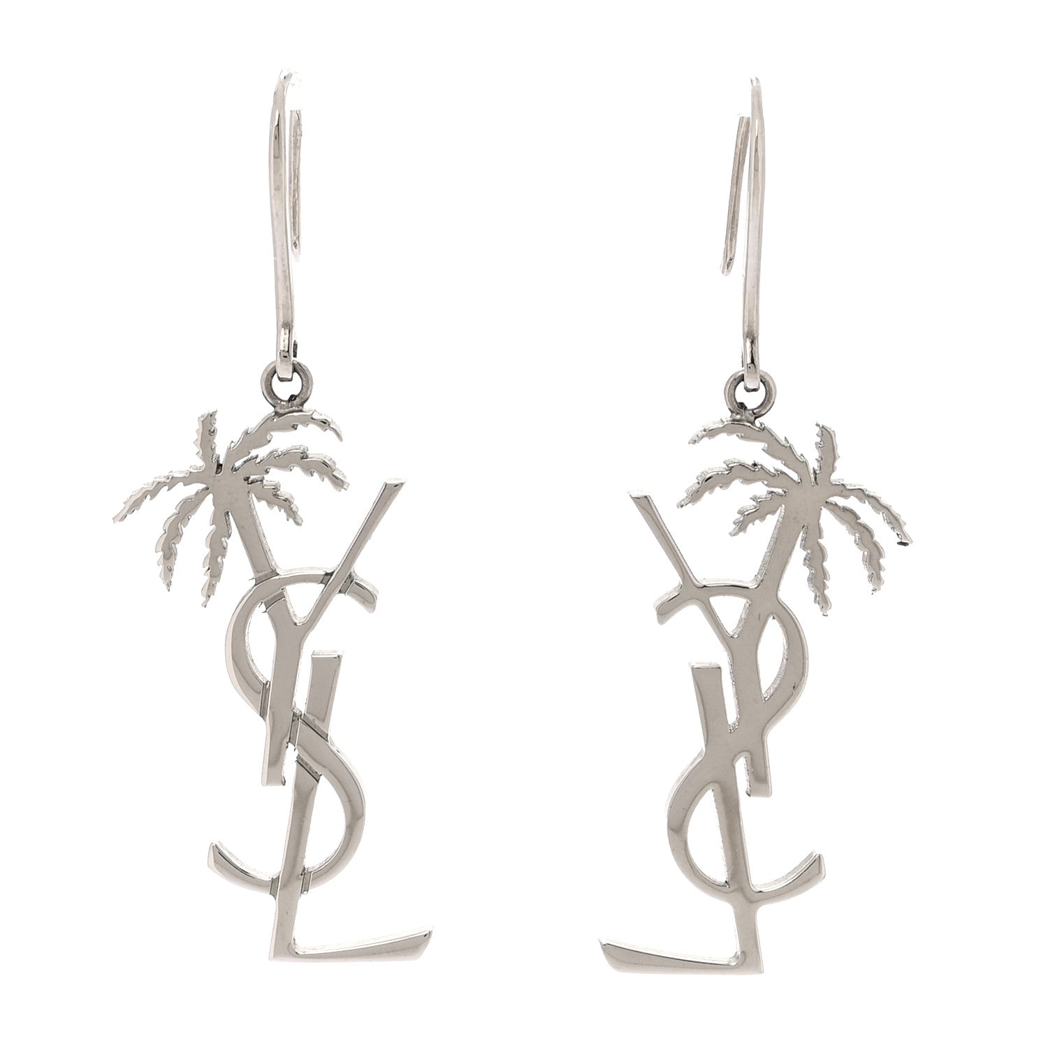 Saint Laurent Metal Monogram Palm Earrings Silver 1 of 4