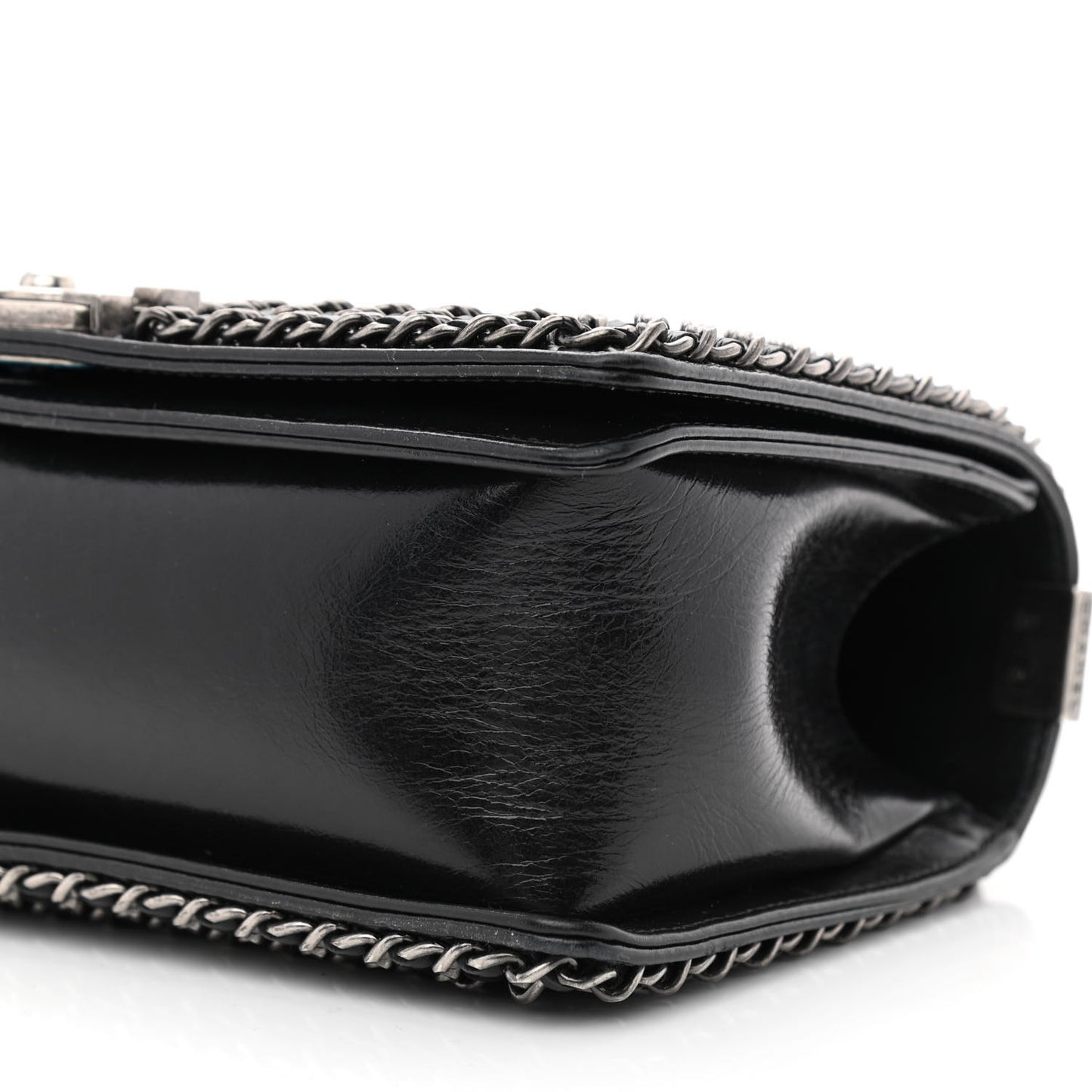 Glazed Calfskin Quilted Medium Boy Chained Flap Black