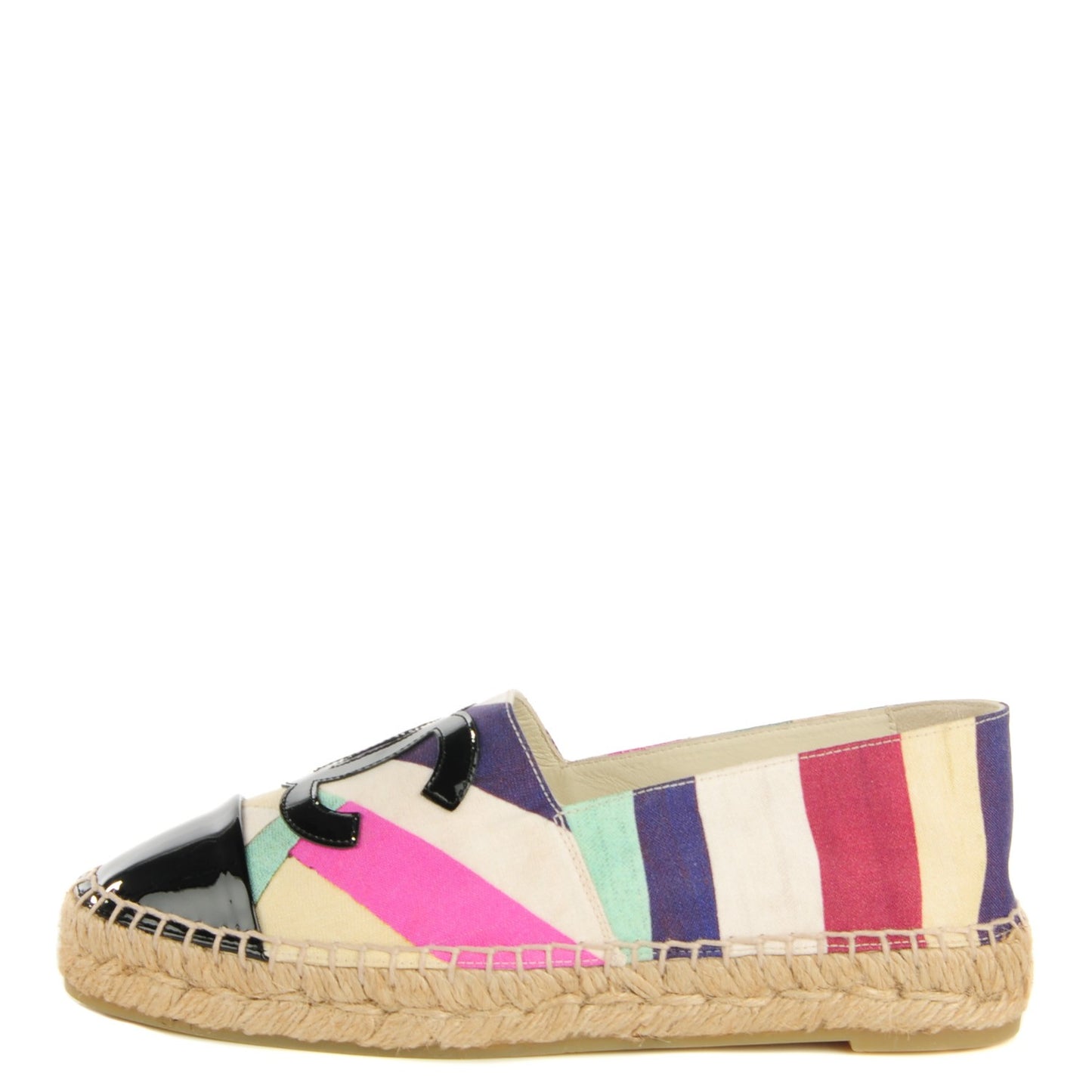Fabric Striped Patent CC Espadrilles 35 Multicolor Black