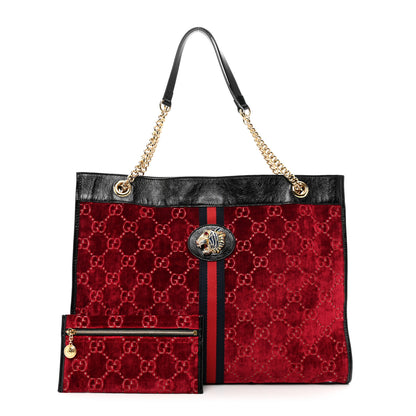 Gucci Velvet GG Monogram Large Rajah Chain Tote Red Cipria Black 1 of 12