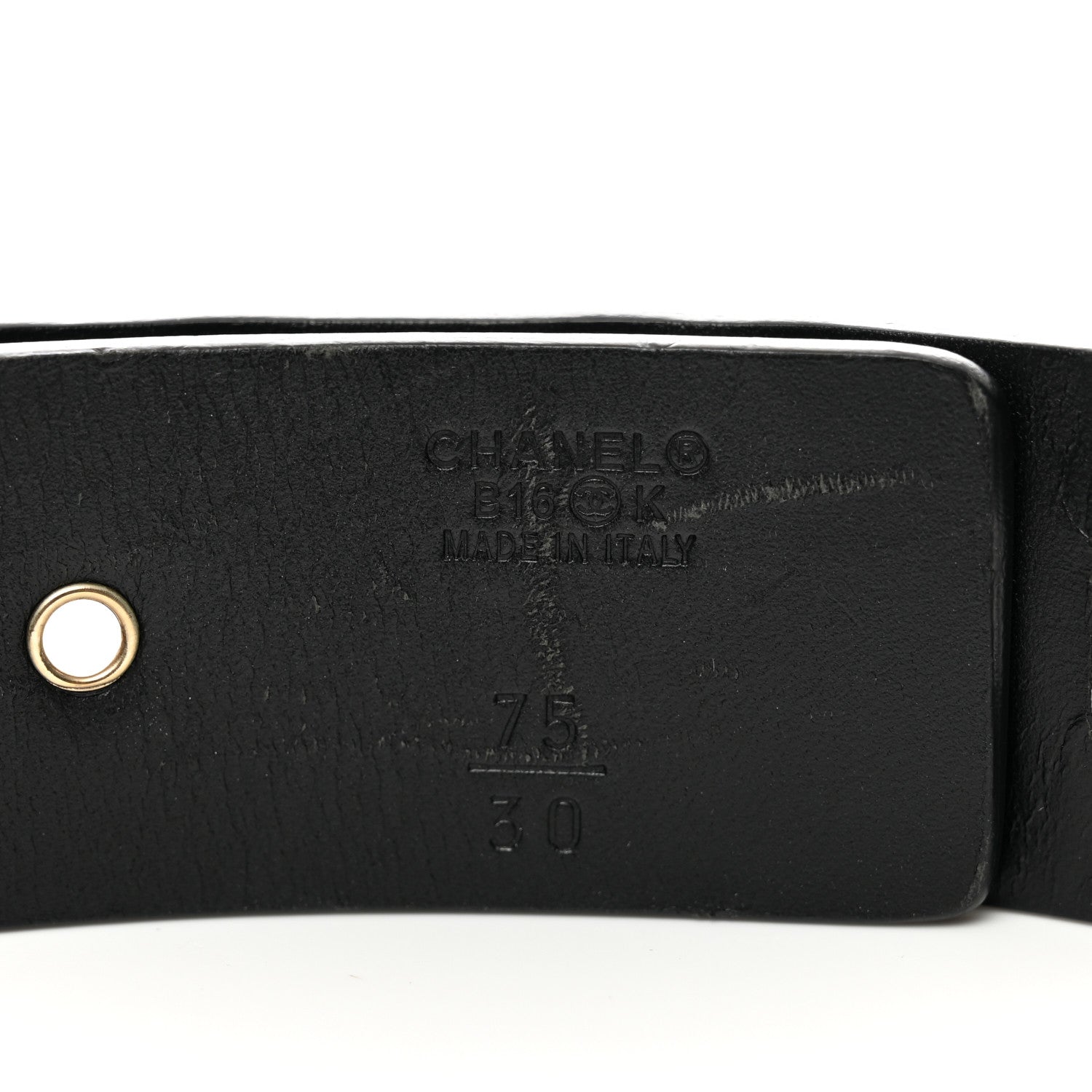 Chanel Calfskin Cross Stitch Grommet Belt 75 30 Black 3 of 6
