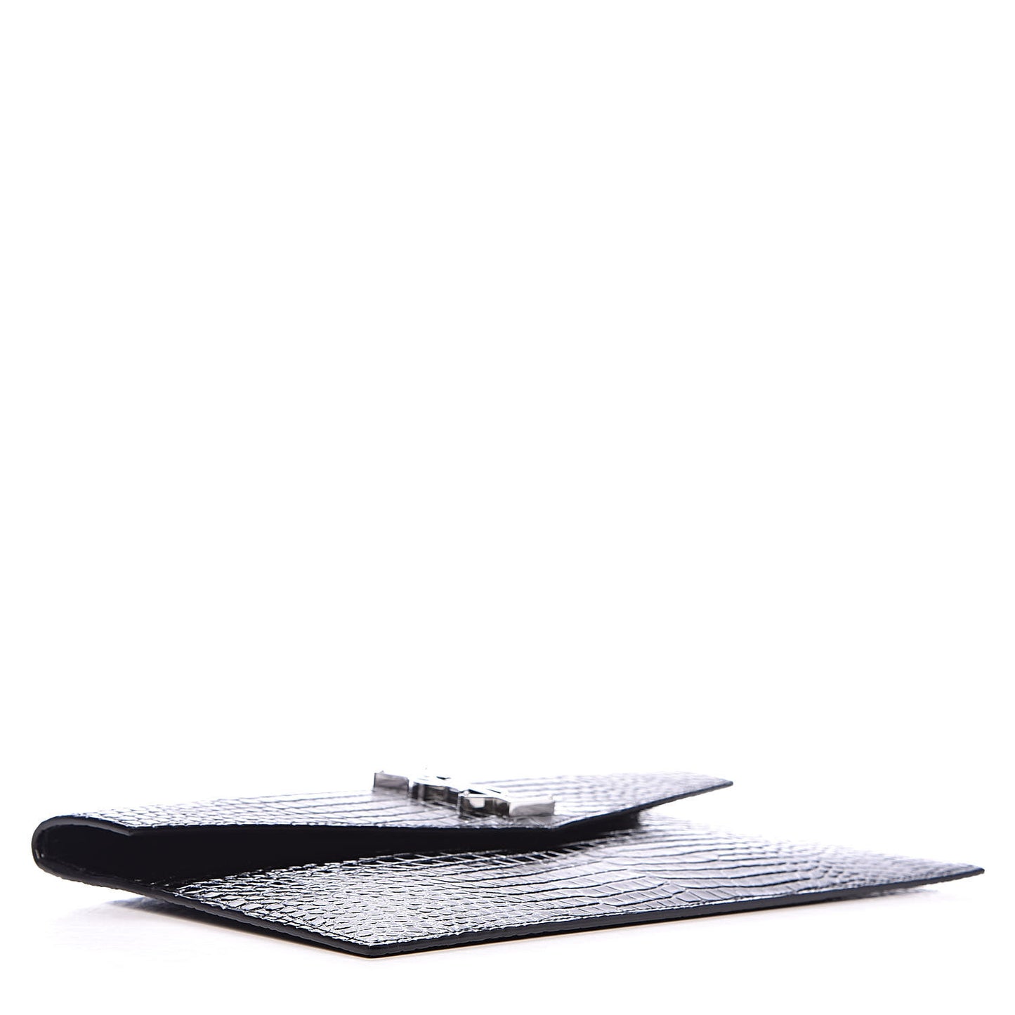 Calfskin Crocodile Embossed Uptown Monogram Clutch Black