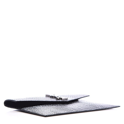 Saint Laurent Calfskin Crocodile Embossed Uptown Monogram Clutch Black 4 of 7