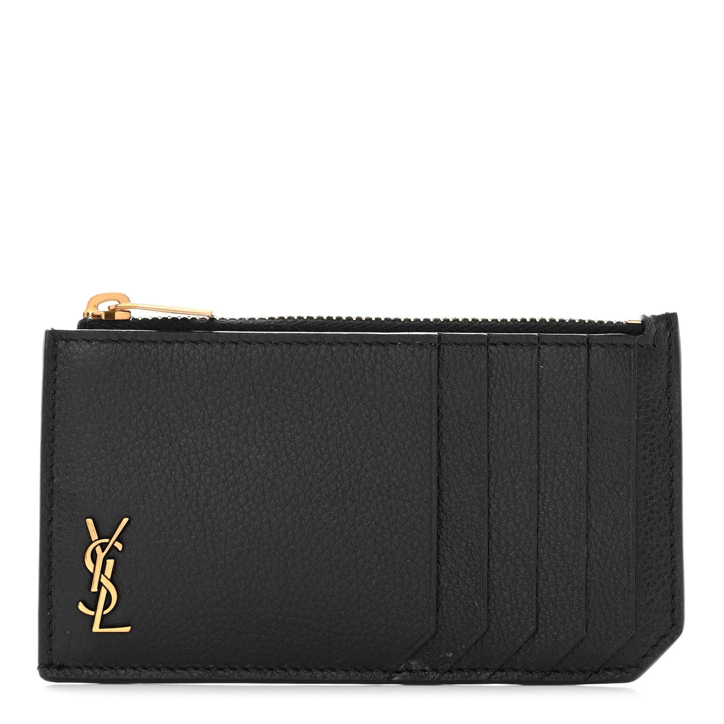 Grained Calfskin Monogram 5 Fragments Zip Pouch Card Holder Black