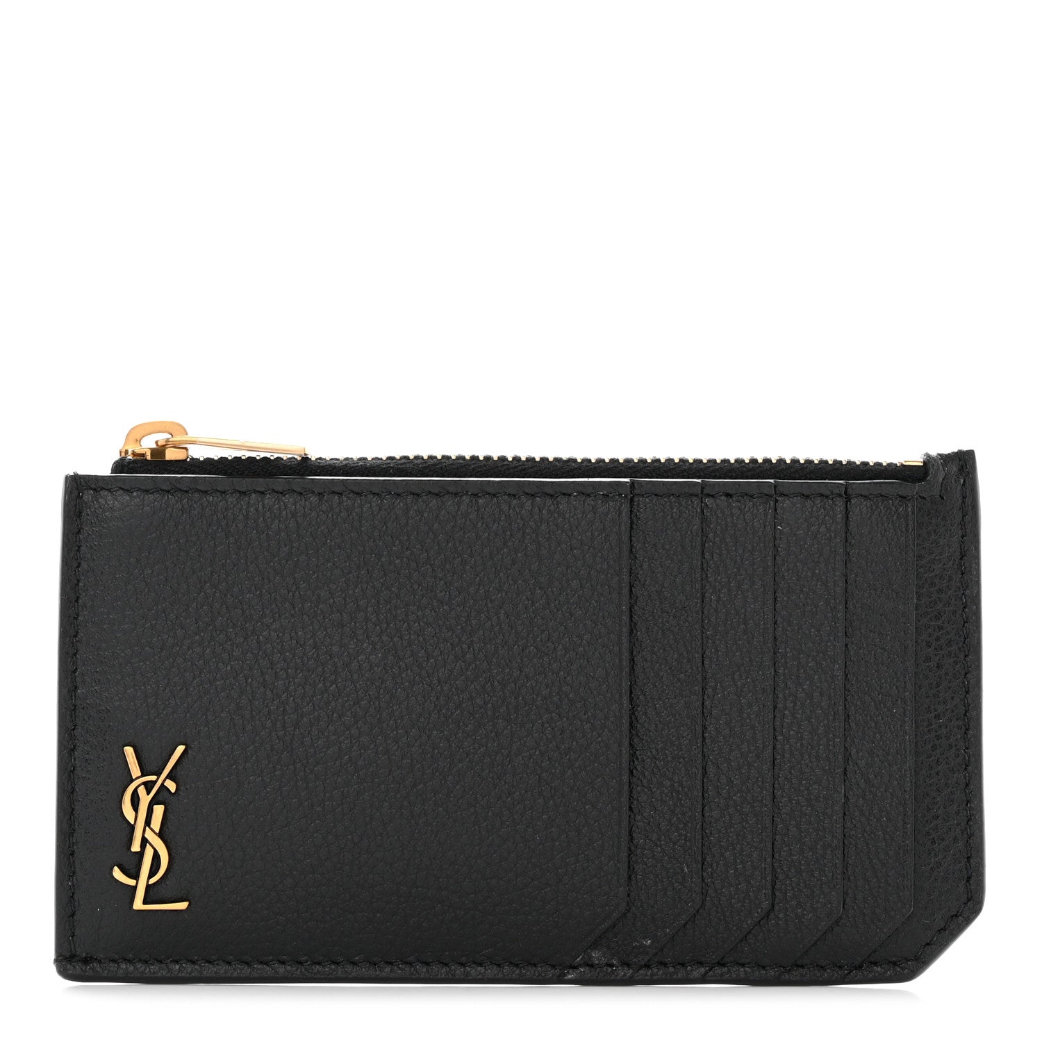 Saint Laurent Grained Calfskin Monogram 5 Fragments Zip Pouch Card Holder Black 1 of 11